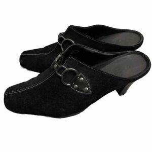 Aerosoles Black Suede Mules Slides Clogs with Silver Buckles Size Slip On GUC